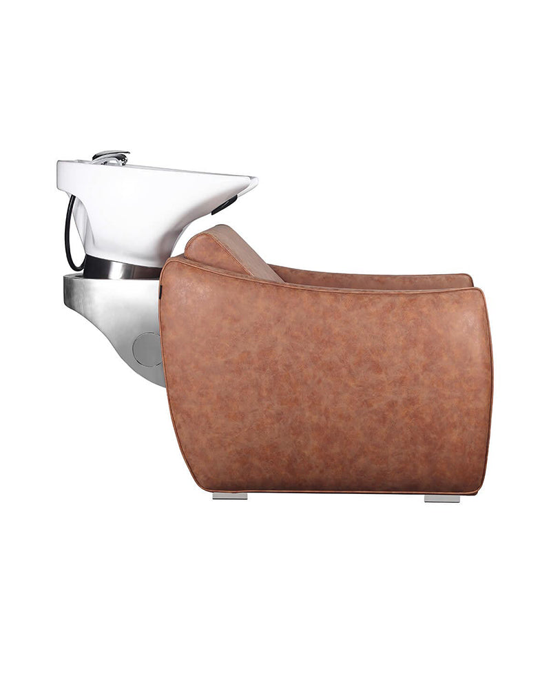 Brunt vaskestystem frisør vaskestol vist på grå baggrund