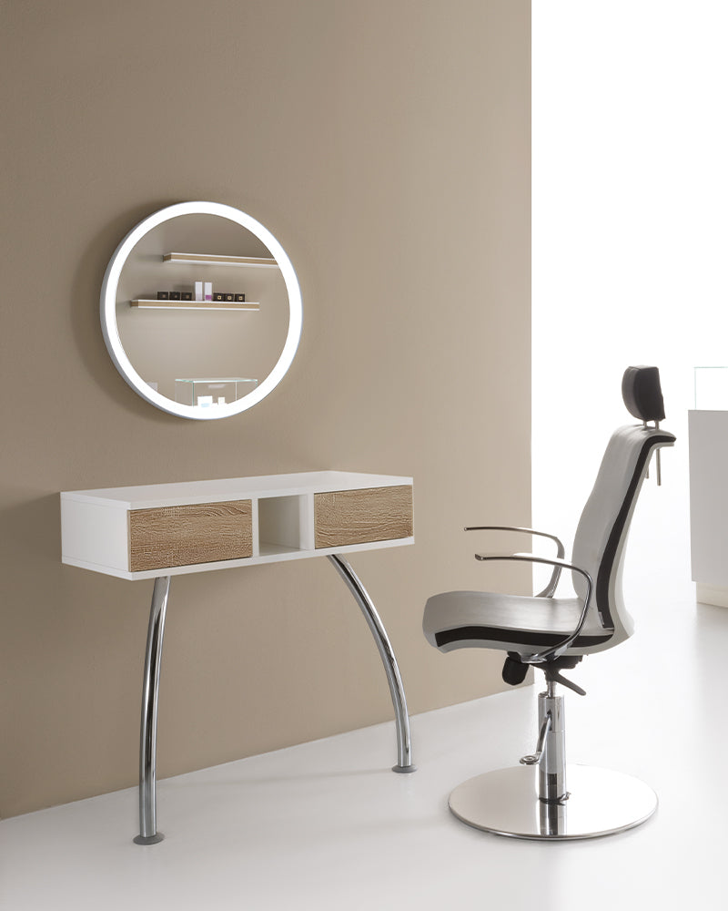 Make-up - White wall control with drawers in oak pattern - Chrome legs