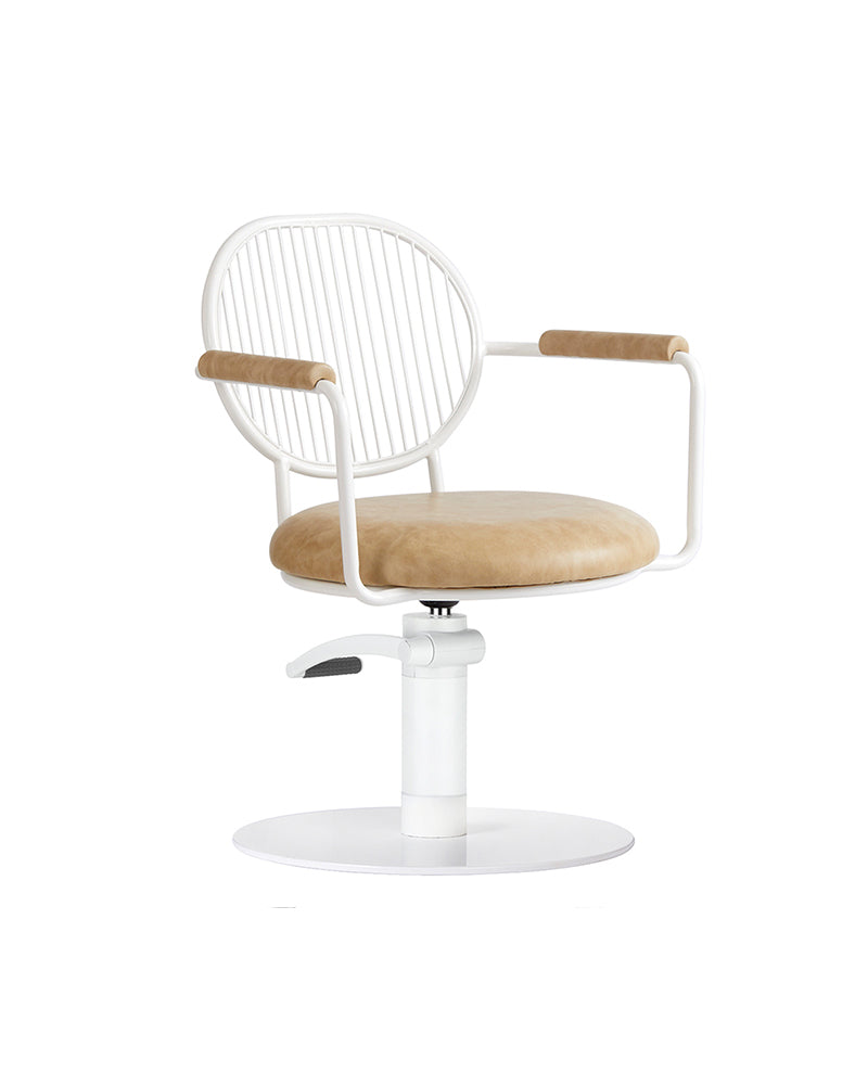 Serena - White and Cognac colored hairdresser's chair - White plate base