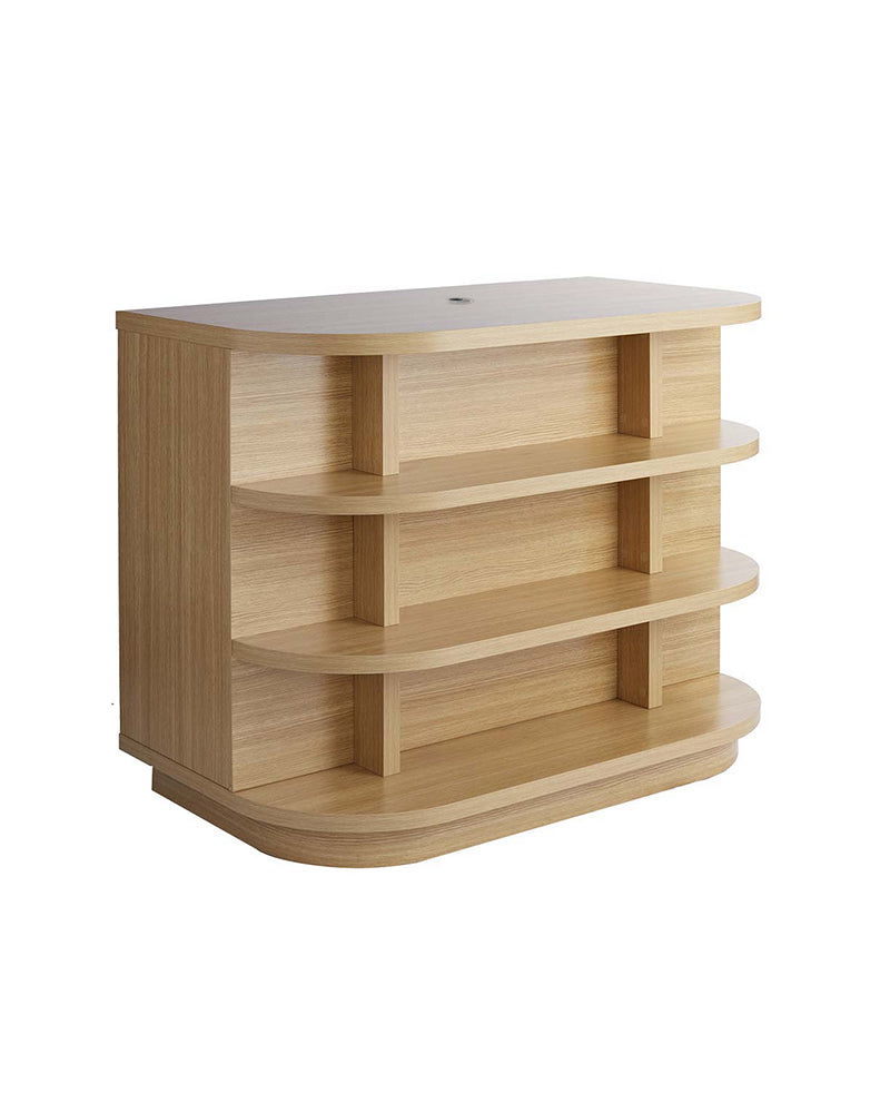 Walker - Wooden reception desk - Built-in product shelves