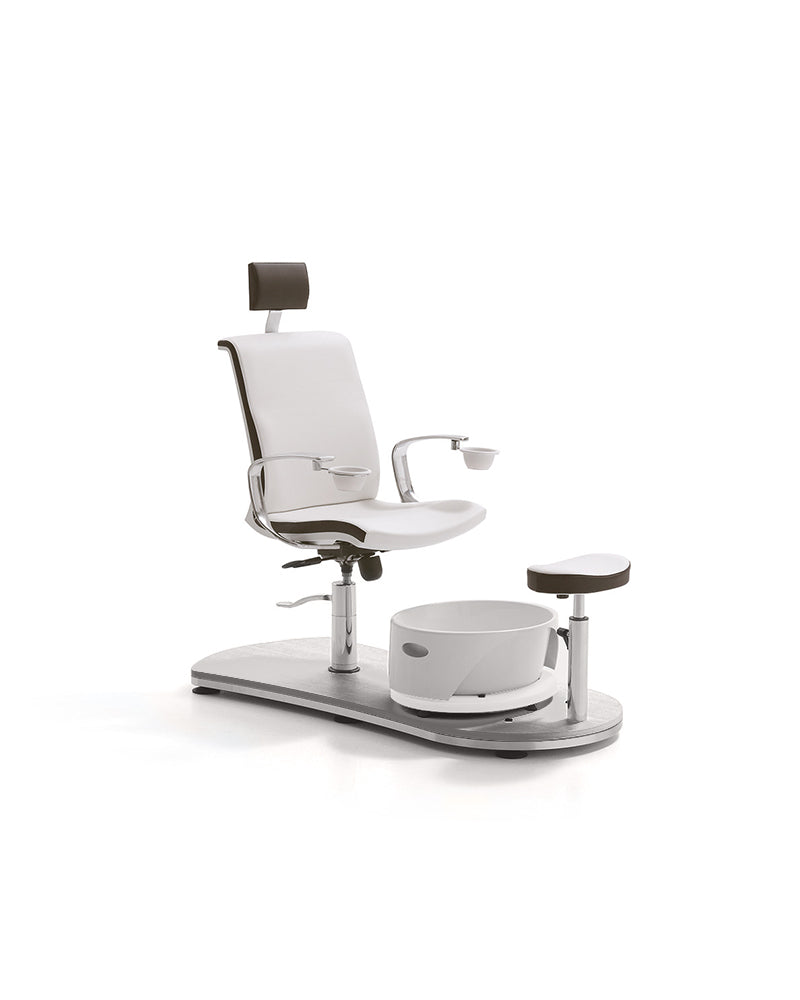 Mini Island - White and brown pedicure chair - Base in stainless steel