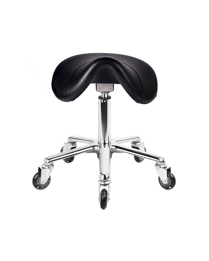 Saddle Black - Black salon stool with chrome x-base
