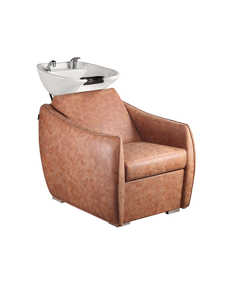 Hazel Tan - Brown washing unit - White basin