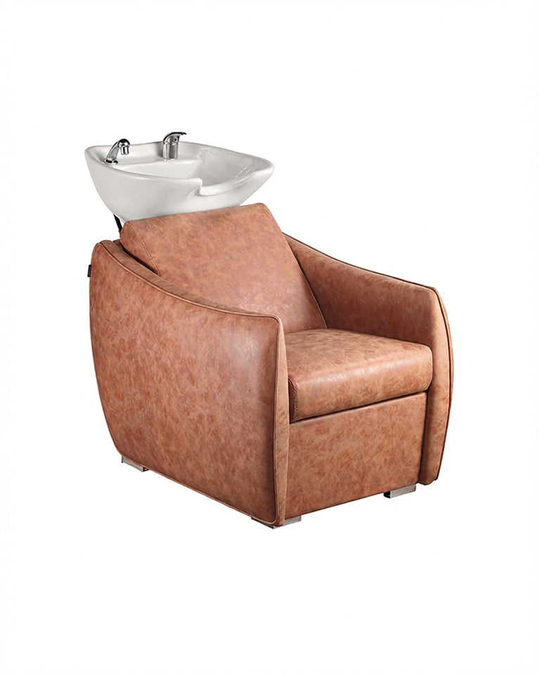 Hazel Tan - Brown washing unit - White basin