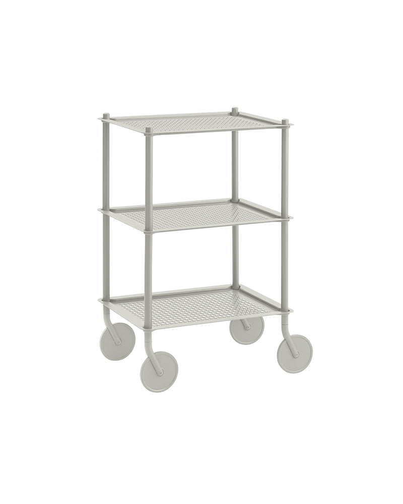 Flow large - Light gray rolling table - Perforated metal