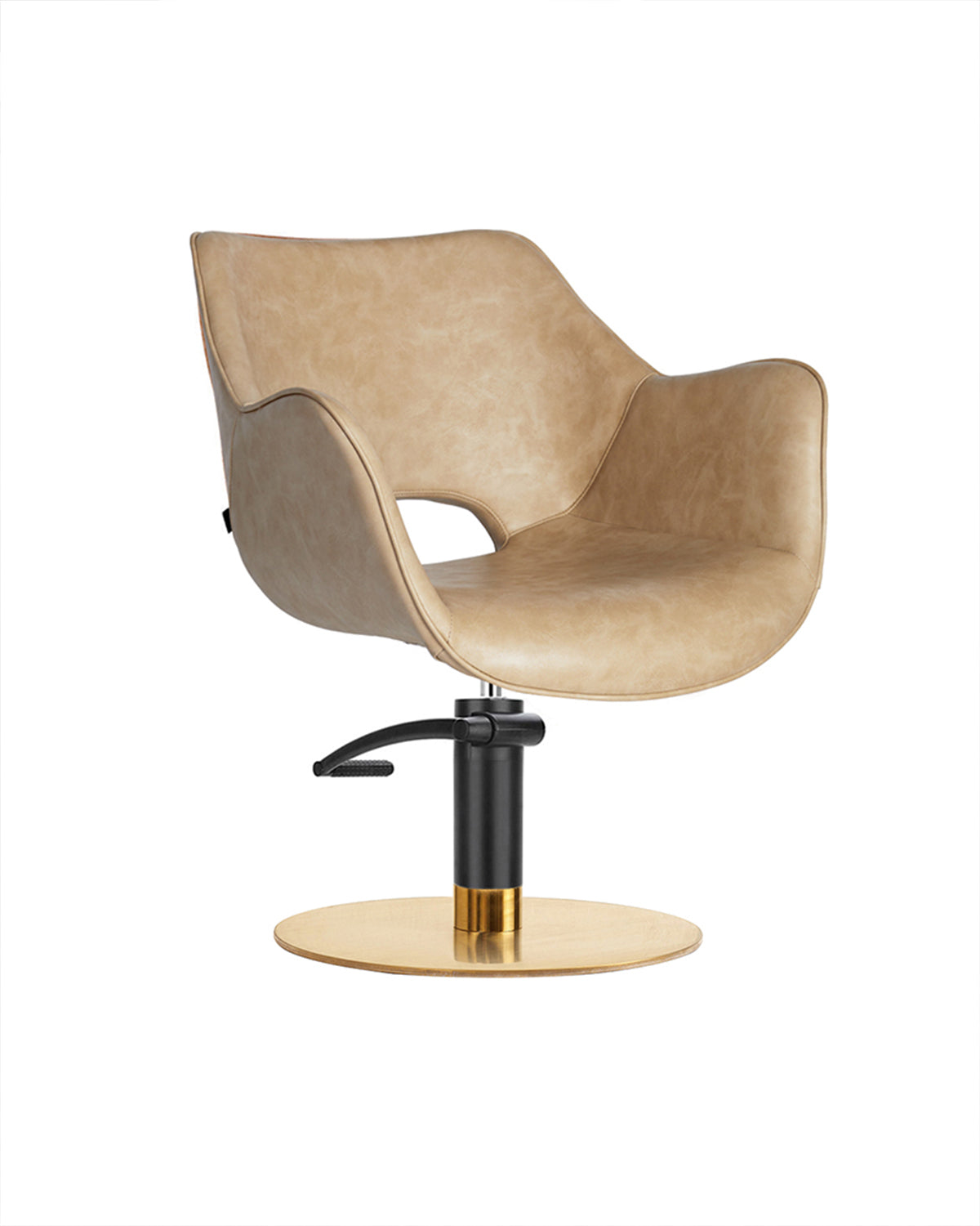 Chloe Sand - Beige frisörstol - Svart pump - Mässing rund fot