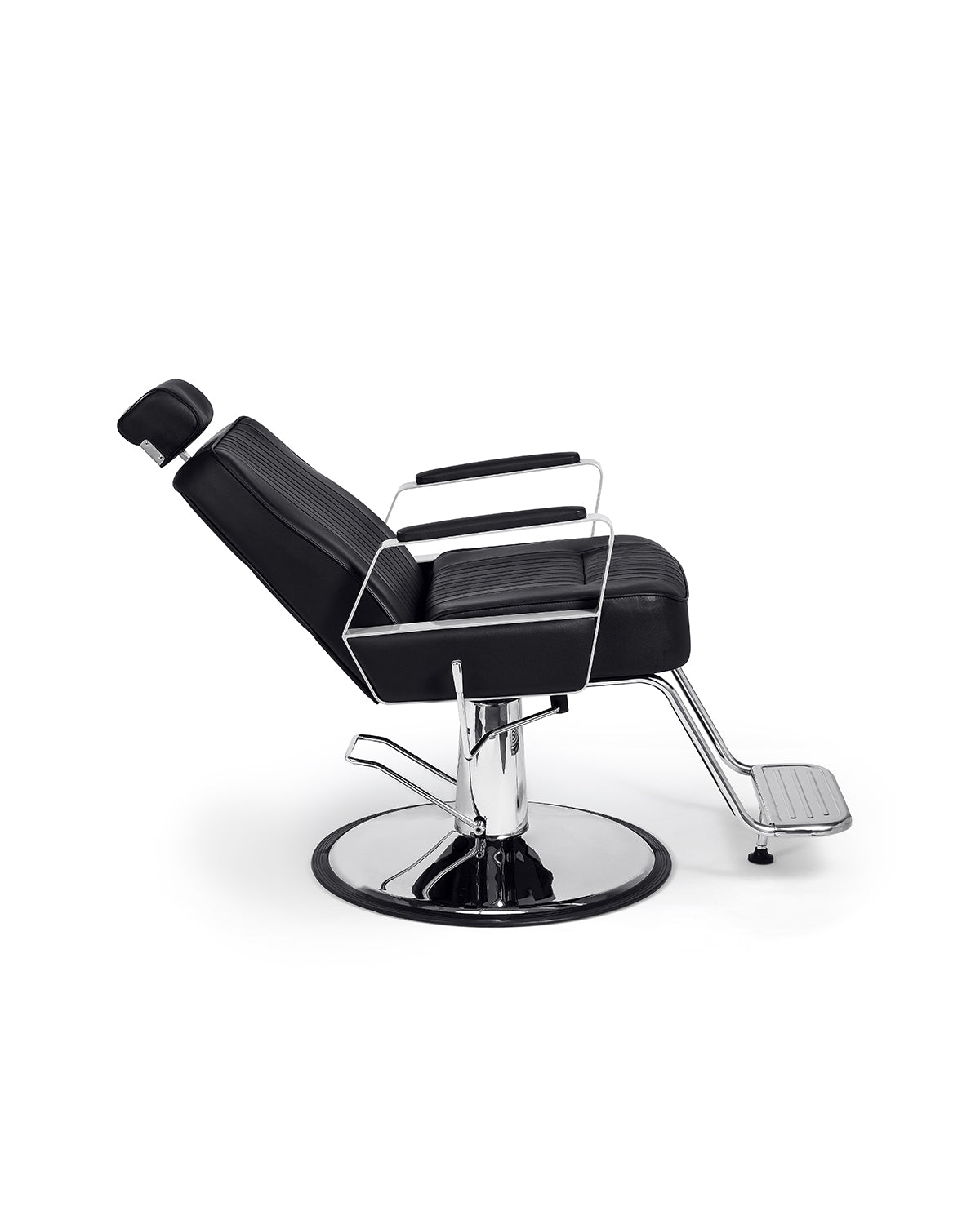 Joey - Svart barberarstol med krom rund fot