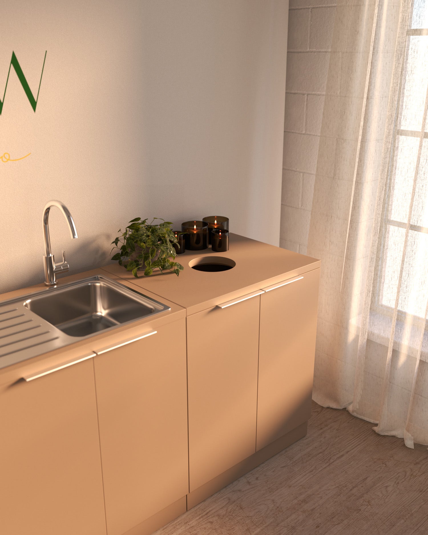 Colorbar towel basket - Washbasin in beige - Matt black