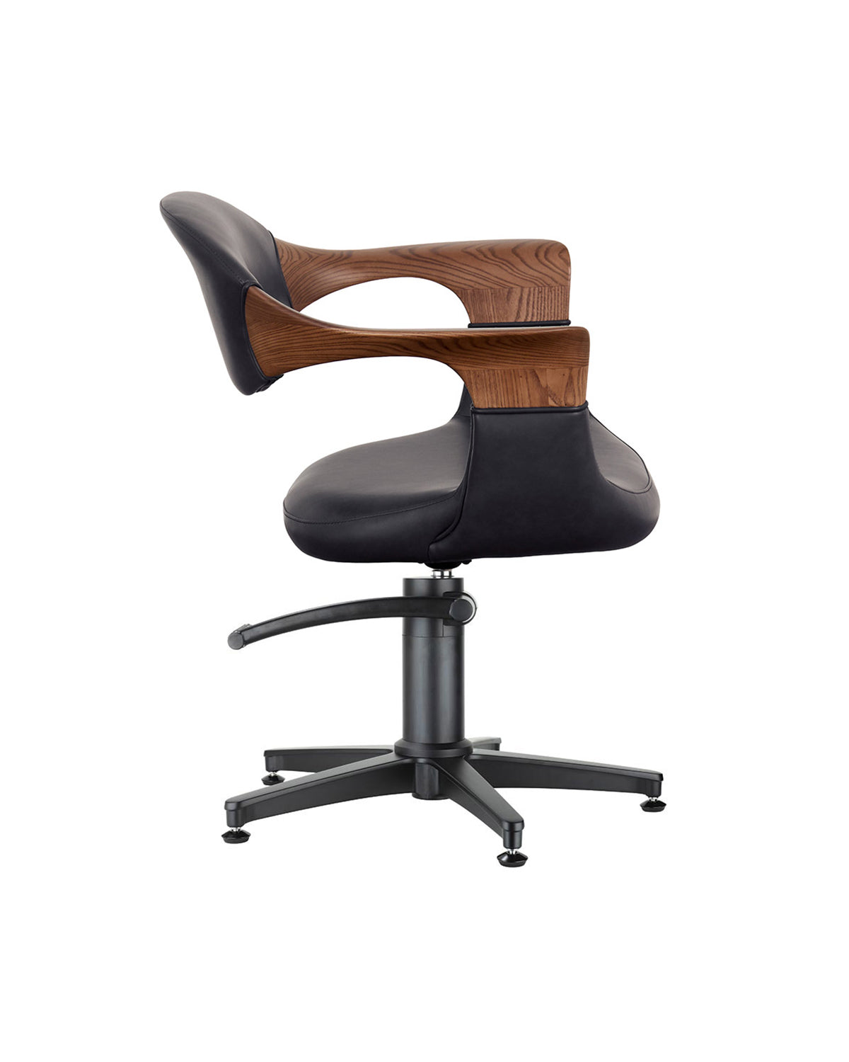 Oakley Midnight - Grå kundstol med svart kryssfot och armstöd i ekträ