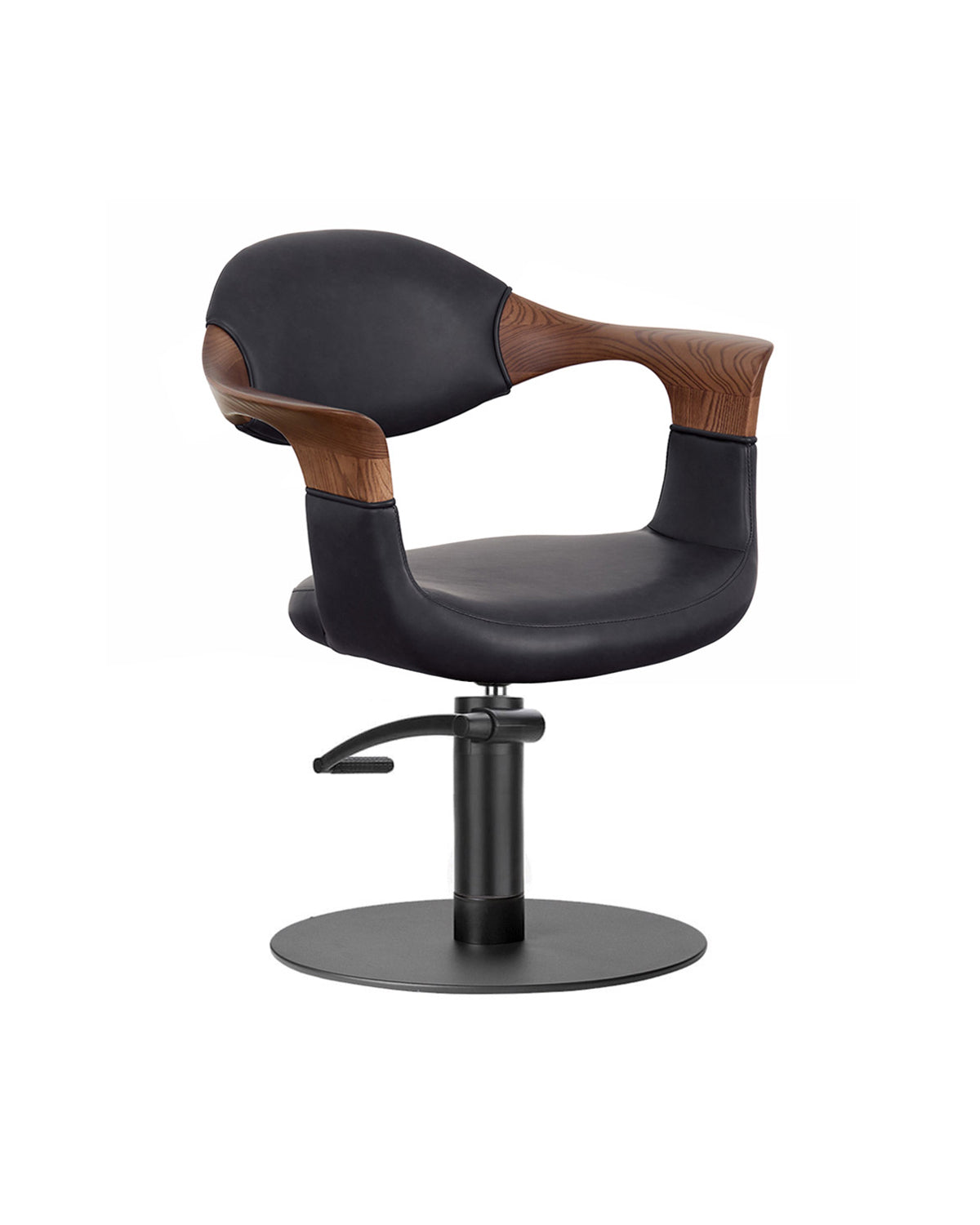 Oakley Midnight - Grå kundstol med svart rund fot och armstöd i ekträ