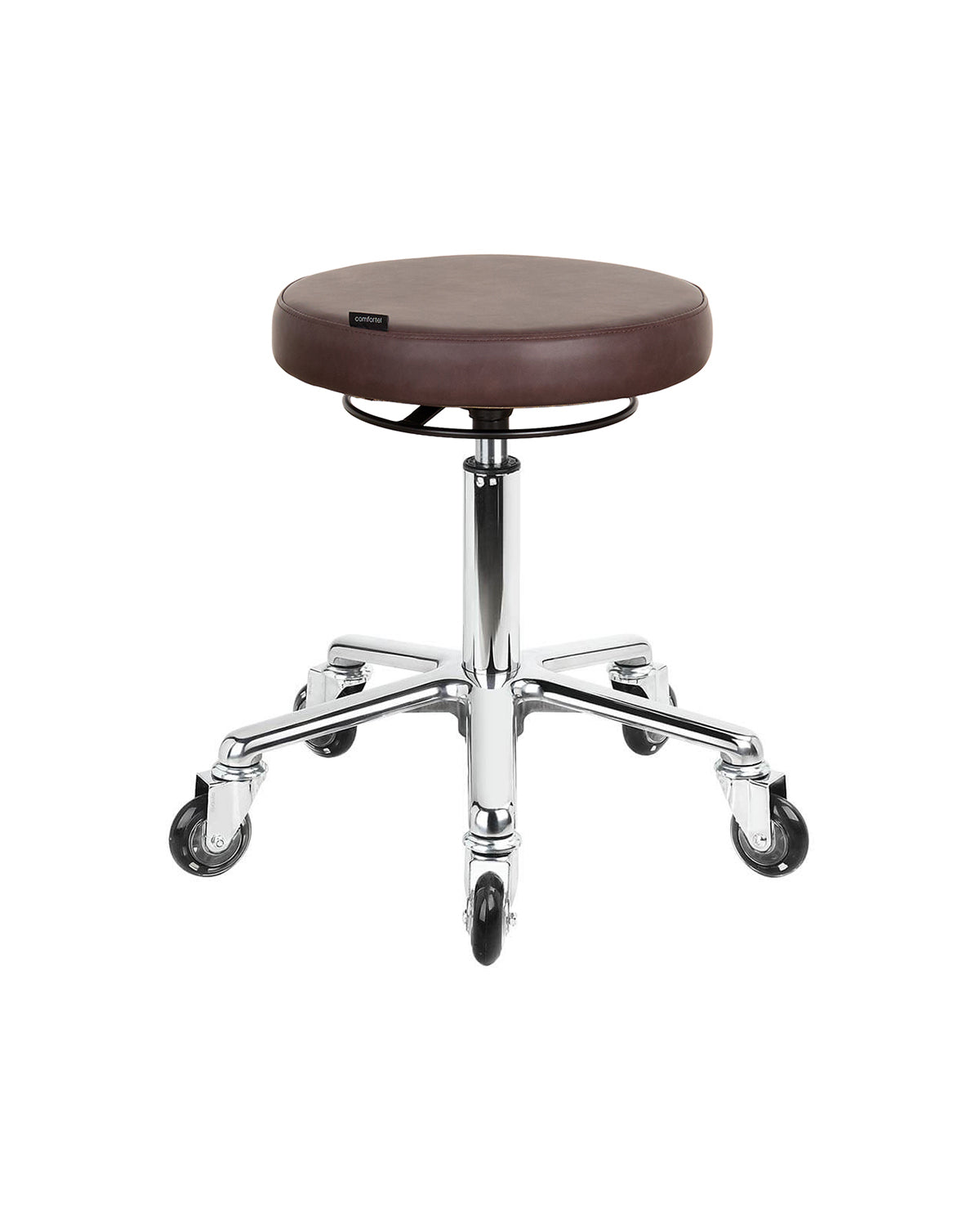 Round Merlot - Brown salon stool with chrome cross base