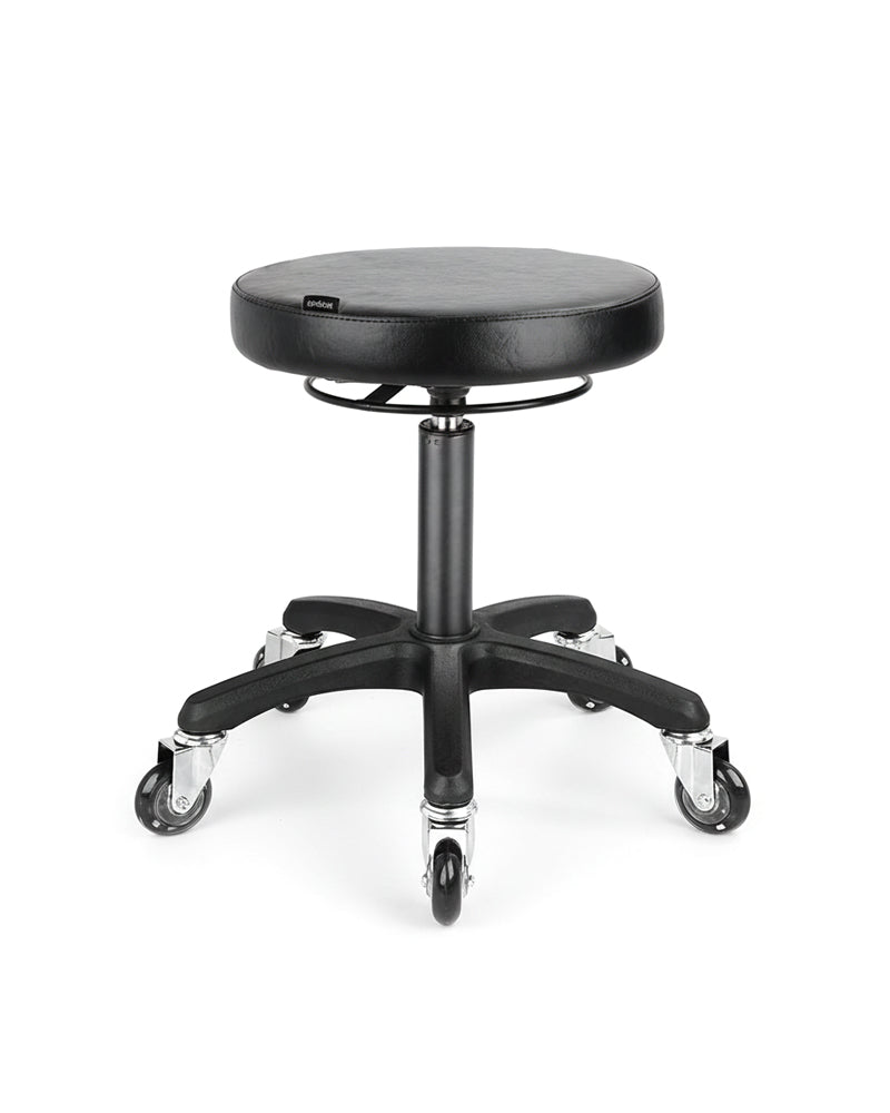 Round black - Black salon stool with roller wheels
